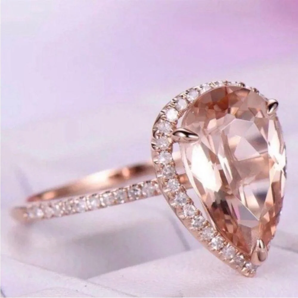 NEW 6 CT Rose Gold Teardrop Morganite Ring - Picture 2 of 4